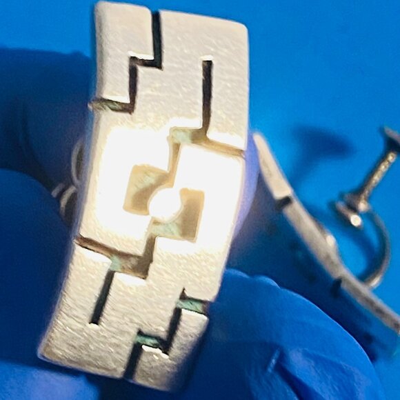 Vintage 925 Sterling Silver TAXCO Artisan Earrings Signed Screwback 40's Design - Picture 4 of 16